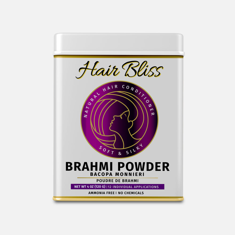 Hair Bliss- Natural Brahmi Bacopa Herbal Hair & Skin Conditioning Powder- 12 Individual Sachets (10 gm each)- Reusable Brush & Tray Included