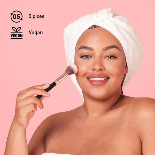 Pursonic Complete Makeup Application Kit - 5-Piece Studio Makeup Brush Set & Facial Makeup Blender Sponge with Stand