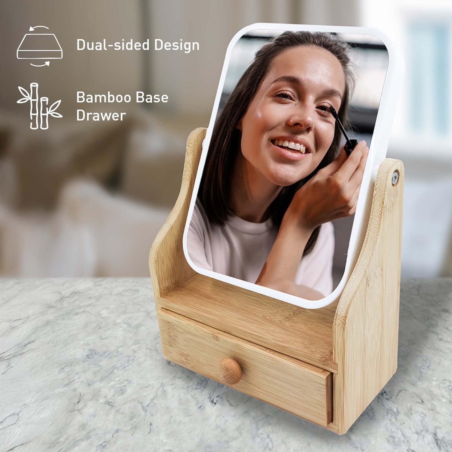 Pursonic Glamour Essentials Bundle: 5pc Studio Makeup Brush Set + False Eyelashes Extensions + Dual-Sided Vanity Mirror