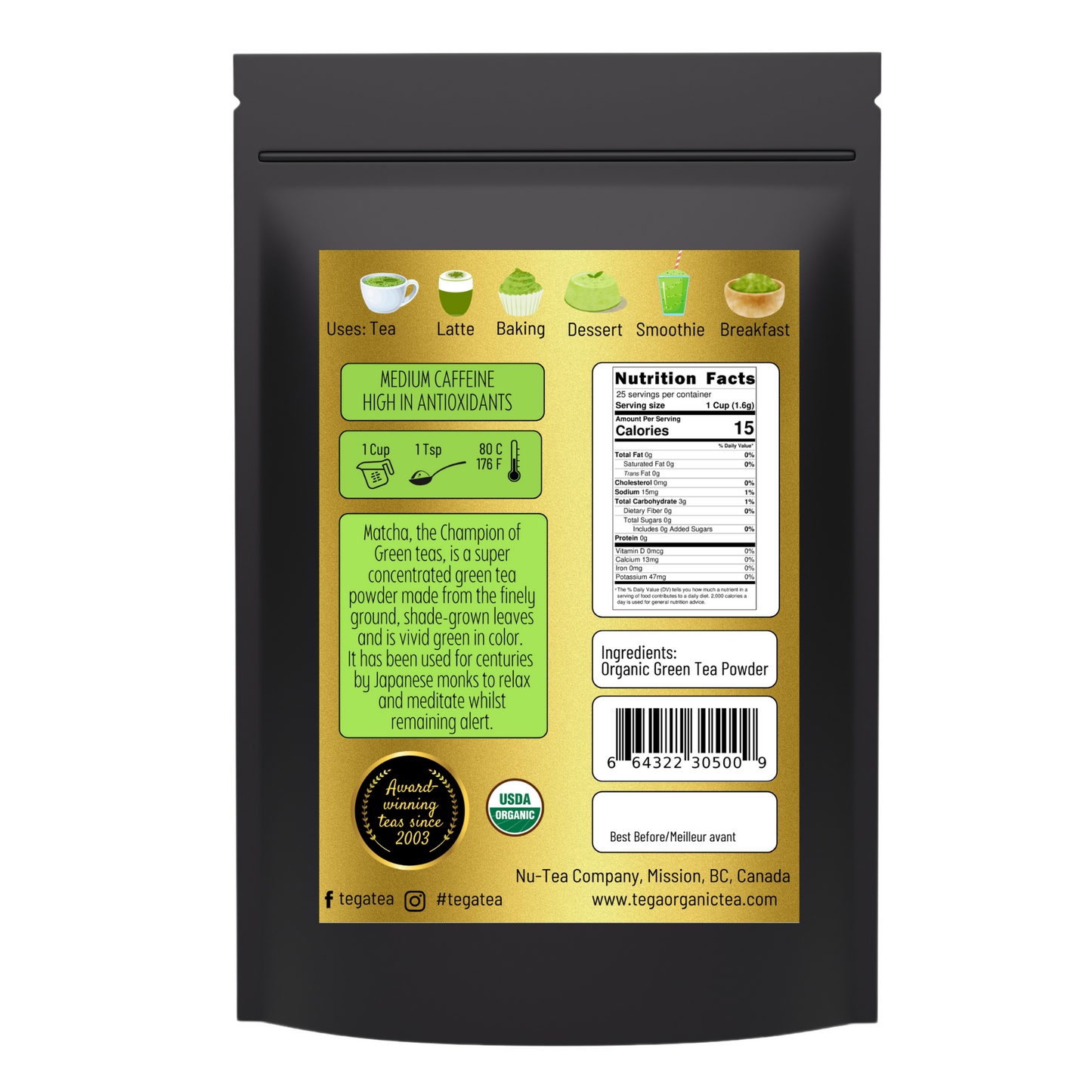 Tega Organic Japanese Matcha Green Tea Powder 40g