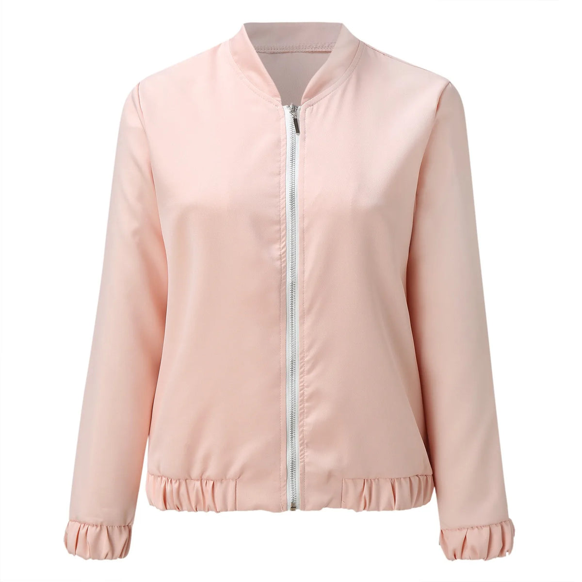 New Autumn Long Sleeve Women's Bomber Jacket Fashion Zipper Up Pink Coat Tops Elegant Stand Collar Ladies Short Jacket Chaquetas