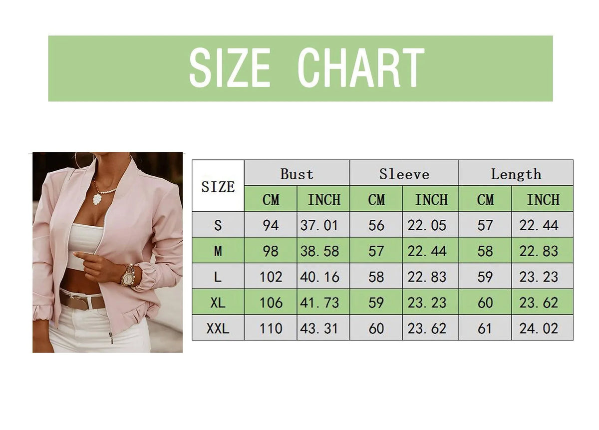 New Autumn Long Sleeve Women's Bomber Jacket Fashion Zipper Up Pink Coat Tops Elegant Stand Collar Ladies Short Jacket Chaquetas